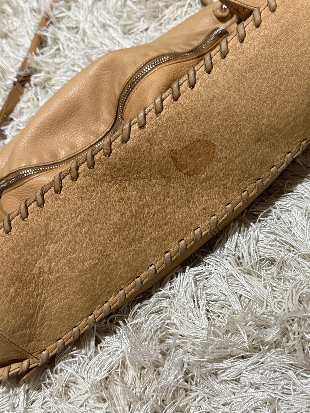 Furla Italian Leather Slouchy Hobo Shoulder Bag Whipstitch Tote - Picture 5 of 11